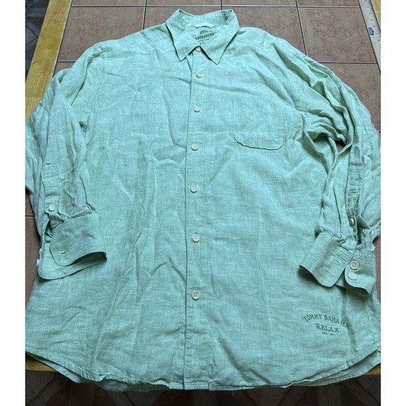Tommy Bahama‎ Men's Green 100% Linen Long Sleeve Button Down Shirt Size Large - Picture 1 of 7